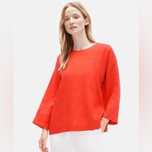 Eileen Fisher Handkerchief Linen Round Neck Box-Top, M